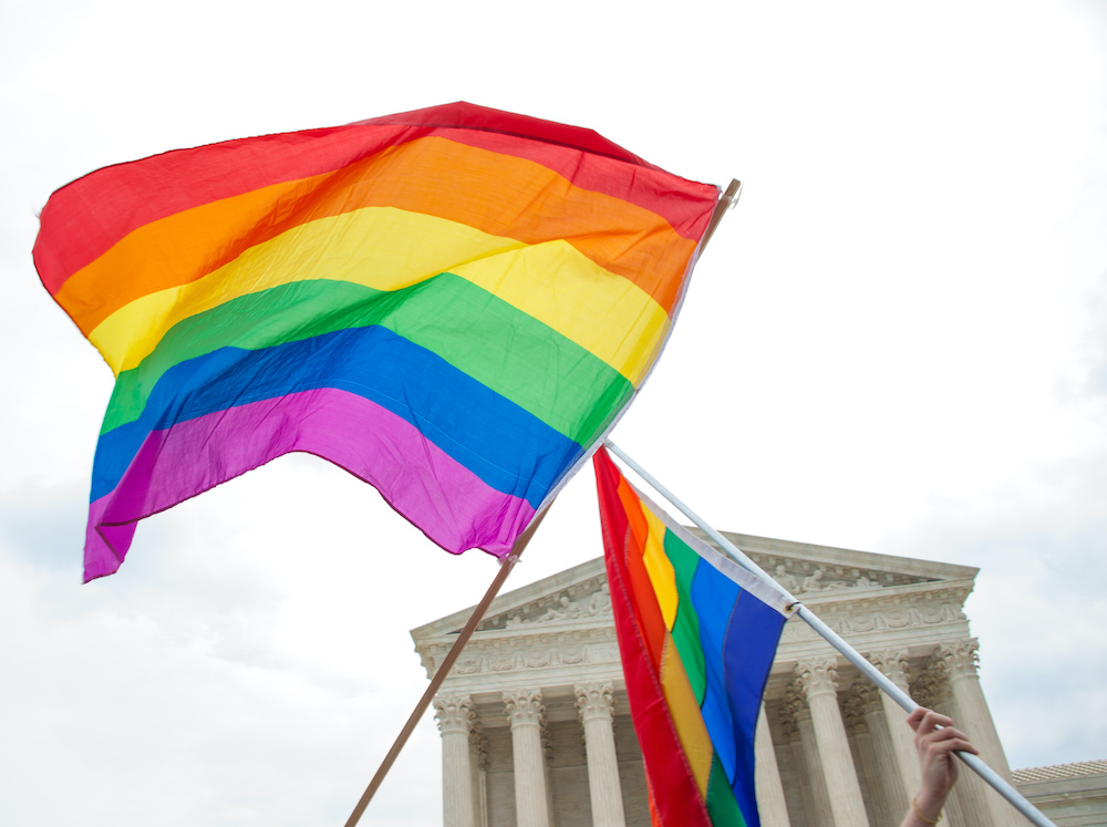 LGBTQ flags in front of SCOTUS
